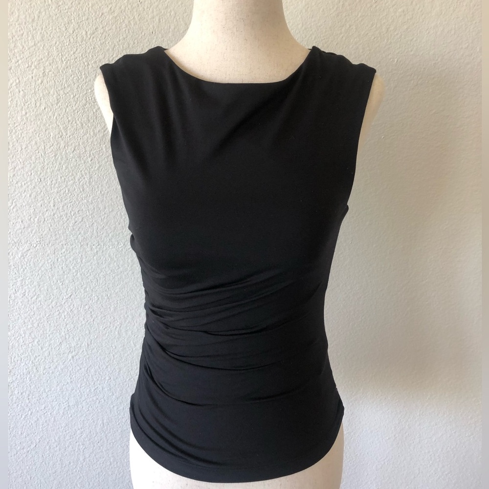 H&M - JERSEY GATHERED SLEEVELESS TOP + BLACK/WOMEN’S XS